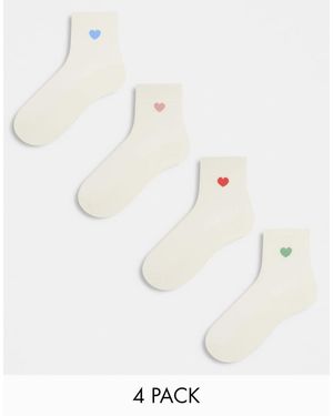 Lindex Set Van 4 Paar Enkelsokken Met Hartjes - Wit