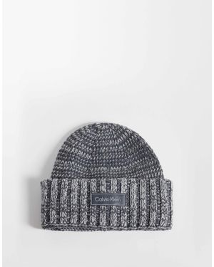 Calvin Klein Bonnet chiné avec écusson en cuir - Gris