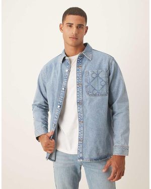 Calvin Klein 90s Denim Overshirt With Logo Pocket Details - Blue