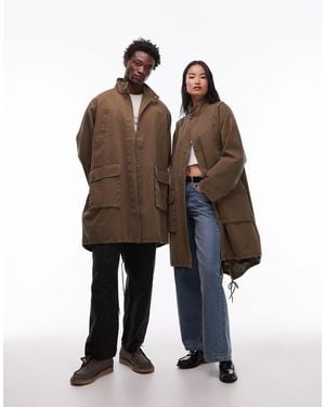 Collusion Unisex Longline Barn Jacket - Brown