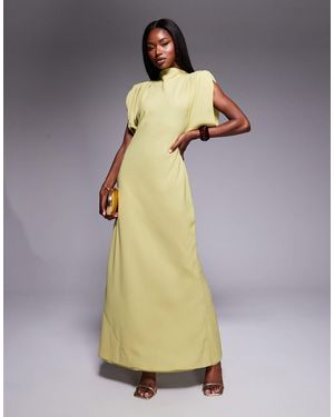 ASOS Robe longue en satin à col montant et épaulettes avec dos bénitier - olive - Vert