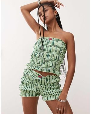 Collusion Shirred Micro Shorts Co-Ord - Green