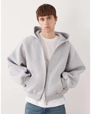 Collusion Sudadera Gris De Corte Cuadrado Con Capucha Y Cremallera De Tejido Grueso De