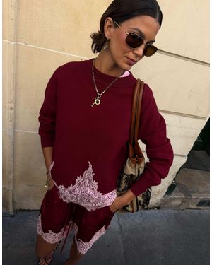 Never Fully Dressed Long Sleeve Lace Hem Detail Knit Sweater - Purple