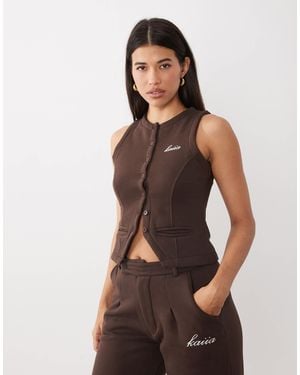 Kaiia Sweat-weste mit knopfleiste, gesticktem logo und hohem baumwollanteil als co-ord - Braun