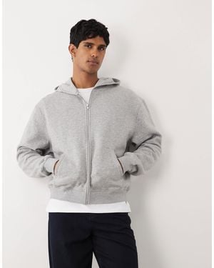 ASOS Essentials Boxy Relaxed Zip Through Hoodie - Gray