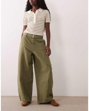 ASOS Canvas Wide Leg Jeans With Belt - Natural