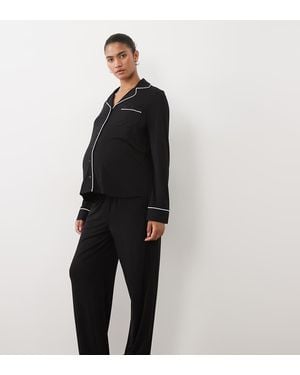 ASOS Asos Design Viscose Maternity Supersoft Long Sleeve Pyjama Set - Black