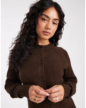 Threadbare Crew Neck Button Through Cardigan - Brown