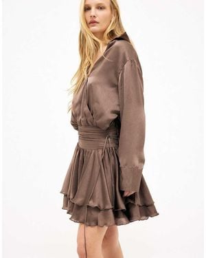 NA-KD Ruched Waist Mini Shirt Dress - Brown