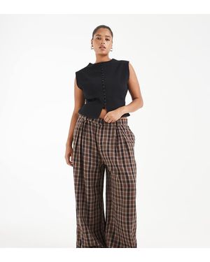 Noisy May Broek Met Hoge Taille En Wijde Pijpen Met Ruit - Meerkleurig