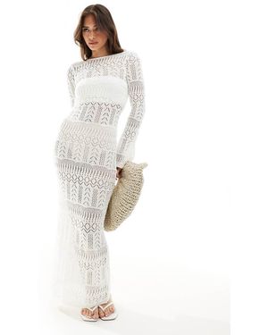 Pimkie Crochet Long Sleeve Scoop Back Maxi Dress - White
