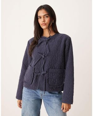 Nobody's Child Tie-front Quilted Jacket - Blue