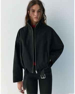 Pull&Bear – ballon-bomberjacke - Schwarz