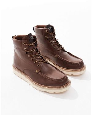 Jack & Jones Pu Moc Boots With Contrast Soles - Brown