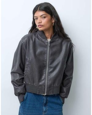 ONLY Cazadora Bomber De Piel Sintética Lavada En - Gris