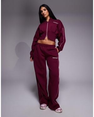 Kaiia Sport Cotton Rich Side Stripe Wide Leg sweatpants Co-ord - Purple