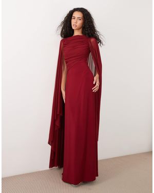 ASOS Maxi Cape Mesh Dress With Draped Bodice Detail - Red