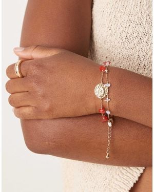 ASOS Bracelet With Shell Pendant And Faux Semi Precious Stones - Brown