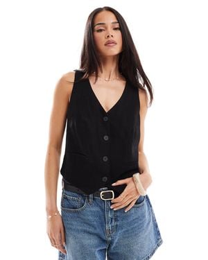 Stradivarius Linen Look Waistcoat - Black