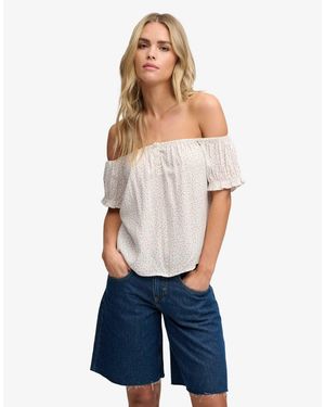 Superdry Kurzärmliges gewebtes oberteil mit halber knopfleiste - Blau