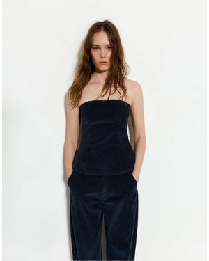 Pull&Bear Corduroy Strapless Top - Blue
