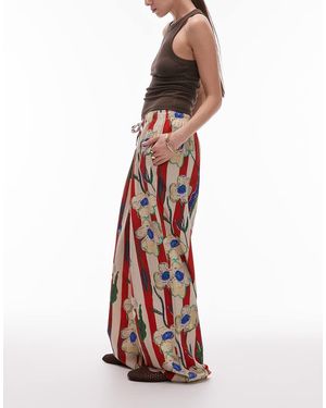 TOPSHOP Pantaloni A Palloncino Rossi A Righe E A Fiori - Bianco