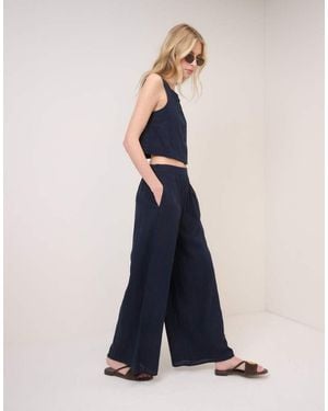Nobody's Child Linen-Blend Wide Leg Trousers - Blue