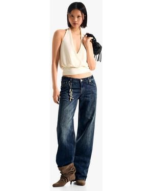 Bershka Low-Rise Straight-Leg Jeans - Blue