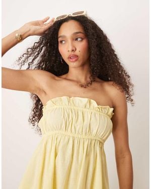 esmé studios Esmee Exclusive Ruched Bandeau Linen Blend Top - Yellow