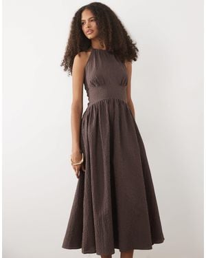 Mango Cotton Mix Halterneck Midi Dress - Brown
