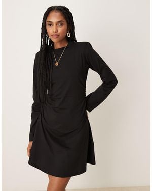 ASOS Shoulder Pad Detail Cinched Long Sleeve Casual Mini Dress - Black