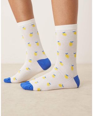 Accessorize Calcetines Con Patrón De Limones Pequeños De -Blanco - Azul