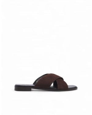 NA-KD Cross Strap Suede Sandals - Brown