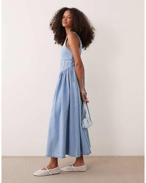 ASOS Denim Ballerina Midi Dress - Blue