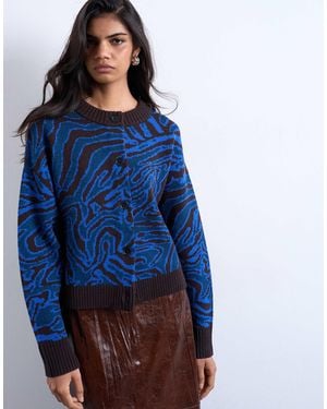 TOPSHOP Gilet en maille à motif animal - bleu
