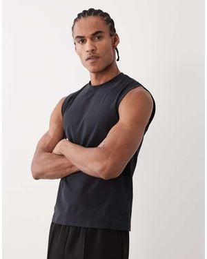 4505 Shrunken Muscle Fit Cotton Tank With Quick Dry Finish - Blue
