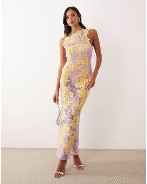 ASOS Embroidered And Embellished Lace Dress With Open Back And Cut Outs - Natural
