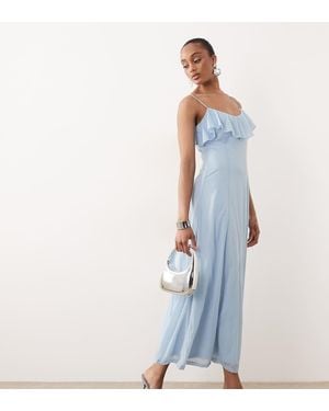 Vero Moda Ruffle Bust Chiffon Midi Cami Dress - Blue