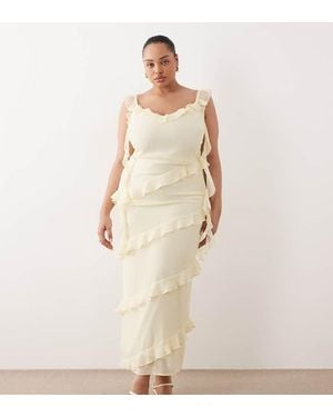 Pretty Lavish Curve Rue Chiffon Ruffle Drape Detail Maxi Dress - Natural