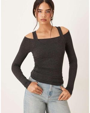Mango Top A Maniche Lunghe Antracite Con Dettaglio Stile Canotta - Nero