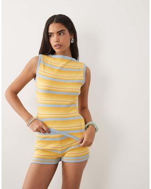ASOS Gebreide Gestreepte Asymmetrische Top, Deel Van Co-Ord Set - Geel
