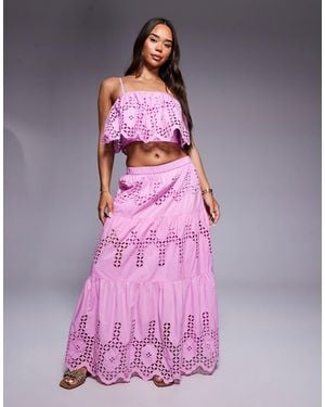 River Island Broderie Cutwork Maxi Skirt Co-ord - Purple