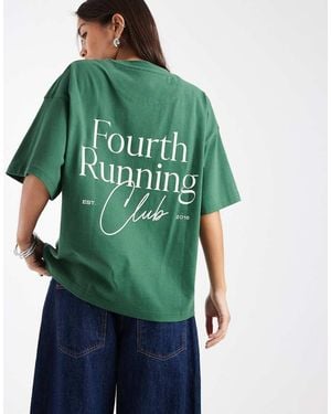 4th & Reckless T-Shirt Oversize Con Stampa "Running Club" Sul Retro - Verde