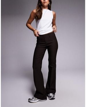 Princess Polly Kinkirk Mid Rise Slim Fit Button Detail Flared Tailored Trousers - Brown