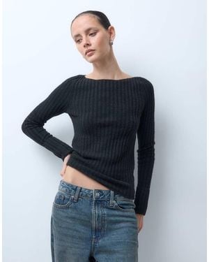 Monki Jersey De Punto Acanalado En - Azul