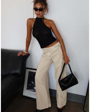 Princess Polly Boxie Mid Rise Side Tie Belt Detail Wide Leg Jeans - Black