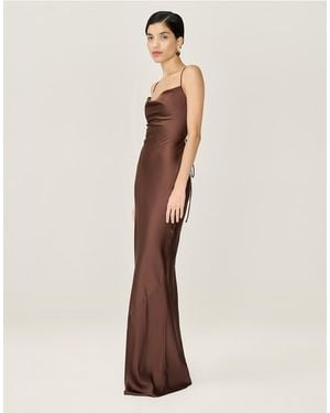 OMNES Dresses Ginny Satin Maxi Dress With Lace-Up Back - Natural