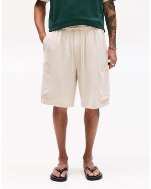 Pull&Bear Linnen Cargo Bermuda Shorts - Naturel