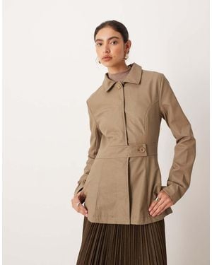 Motel Riku Button Down Faux Leather Coat - Natural